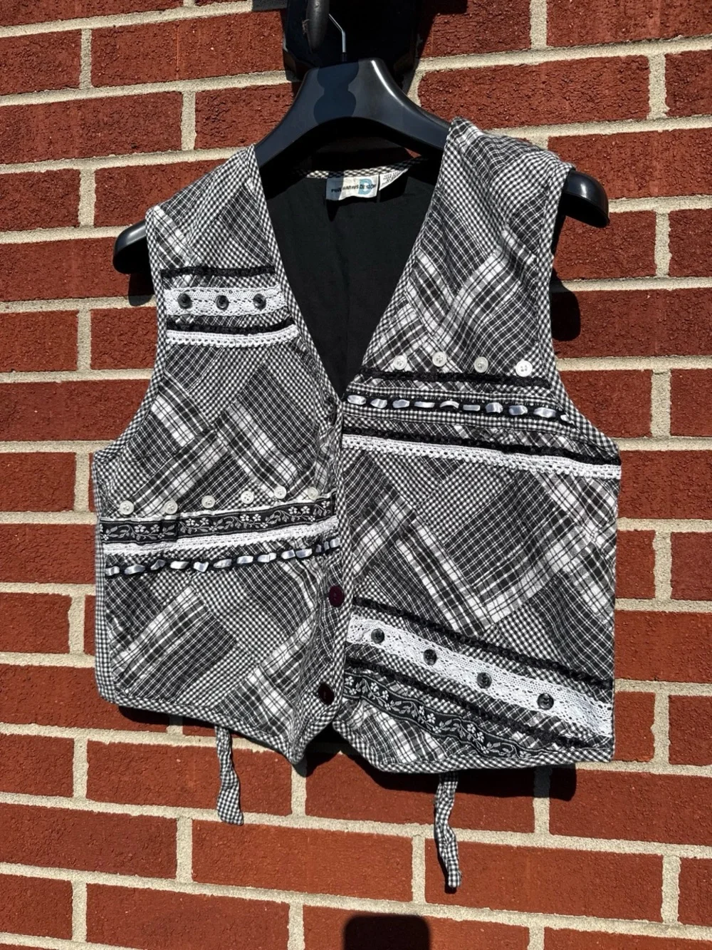 Vintage Black & White Patterned Women's Vest - Paul Harris Design - Medium